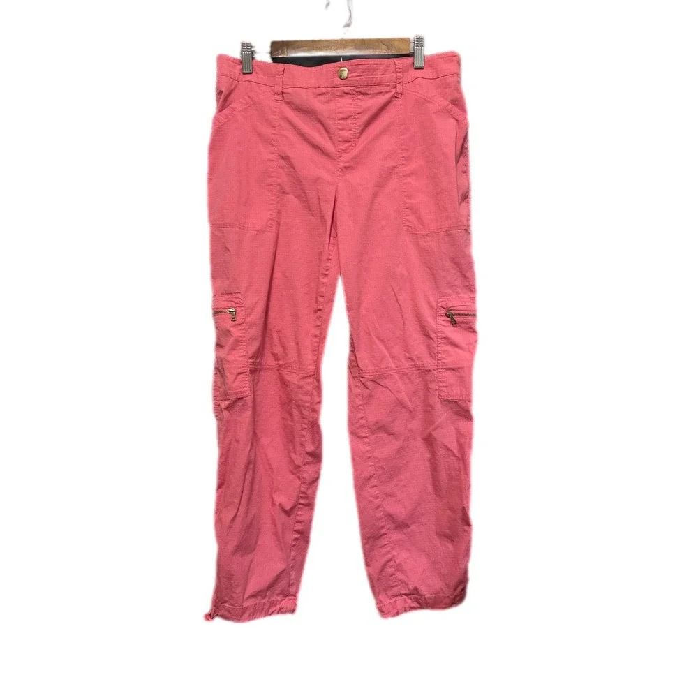 Rafaella Cargo Pants Womens 10 Pink Excellent Ripstop‎ Bungee Hem Straight Leg